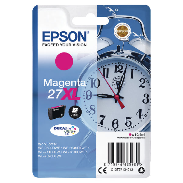 Epson 27XL Alarm Clock Magenta High Yield Ink Cartridge 10ml - C13T27134012 - ONE CLICK SUPPLIES