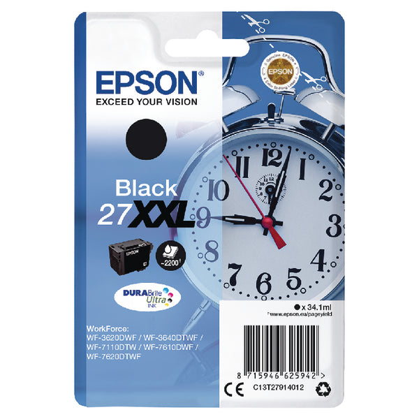 Epson 27XXL Alarm Clock Black Extra High Yield Ink Cartridge 34ml - C13T27914012 - ONE CLICK SUPPLIES