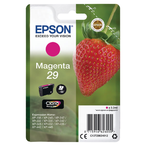 Epson 29 Strawberry Magenta Standard Capacity Ink Cartridge 3ml - C13T29834012 - ONE CLICK SUPPLIES