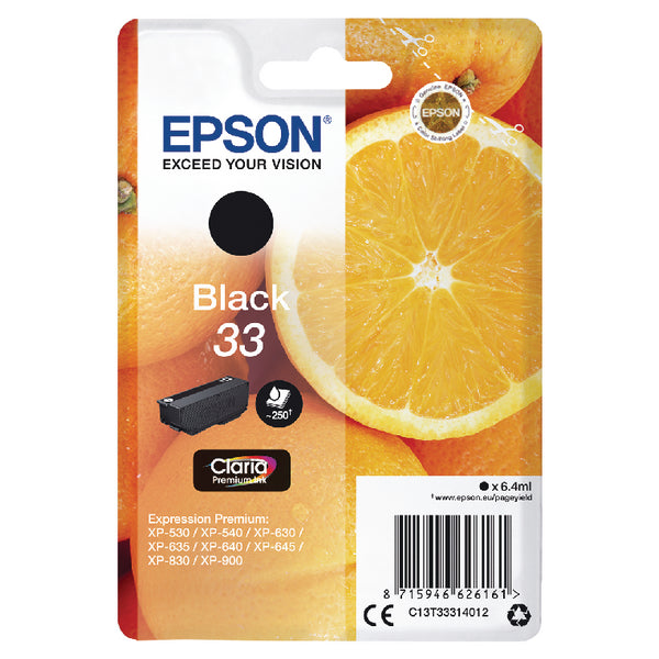 Epson 33 Oranges Black Standard Capacity Ink Cartridge 6ml - C13T33314012 - ONE CLICK SUPPLIES