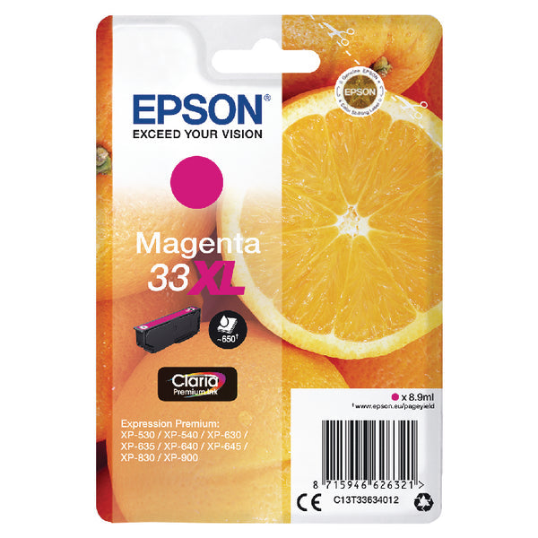 Epson 33XL Oranges Magenta High Yield Ink Cartridge 9ml - C13T33634012 - ONE CLICK SUPPLIES