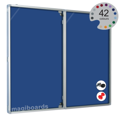 Magiboards Fire Retardant Blue Felt Lockable Noticeboard Display Case Portrait 900x1200mm - GF1A04PFRDBL - ONE CLICK SUPPLIES