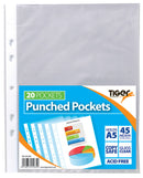 Tiger Multi Punched Pocket Polypropylene A5 45 Micron Top Opening Clear (Pack 20) - 301085 - ONE CLICK SUPPLIES