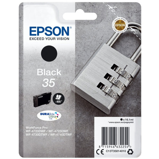 Epson 35 Padlock Black Standard Capacity Ink Cartridge 16ml - C13T35814010 - ONE CLICK SUPPLIES