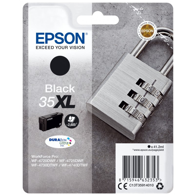 Epson 35XL Padlock Black High Yield Ink Cartridge 41ml - C13T35914010 - ONE CLICK SUPPLIES