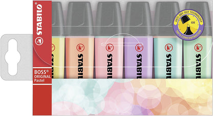 STABILO BOSS ORIGINAL Pastel Highlighter Chisel Tip 2-5mm Line Assorted Colours (Wallet 6) - 70/6-2 - ONE CLICK SUPPLIES