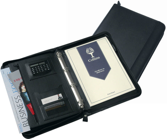 Collins A4 Conference Ring Binder with Calculator Zipped Leather Look Black 5090 - 815266 - ONE CLICK SUPPLIES