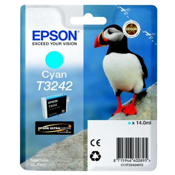 Epson T3242 Puffin Cyan Standard Capacity Ink Cartridge 14ml - C13T32424010 - ONE CLICK SUPPLIES