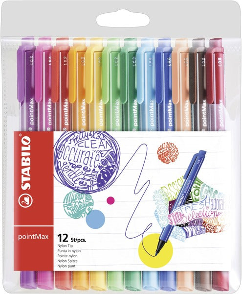 STABILO pointMax Fibre Tip Pen 0.8mm Line Assorted Colours (Wallet 12) - 488/12-01 - ONE CLICK SUPPLIES