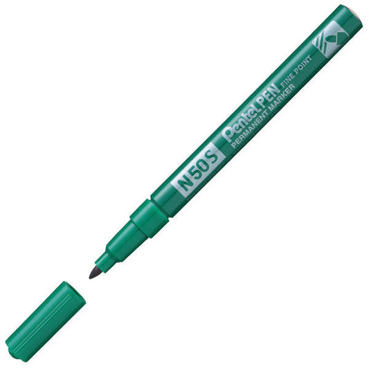 Pentel N50S Permanent Marker Fine Bullet Tip 0.5-1mm Line Green (Pack 12) - N50S-D - ONE CLICK SUPPLIES