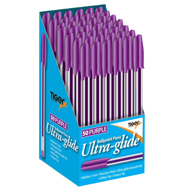 Tiger Ballpoint Pen Purple (Pack 50) - 301949 - ONE CLICK SUPPLIES