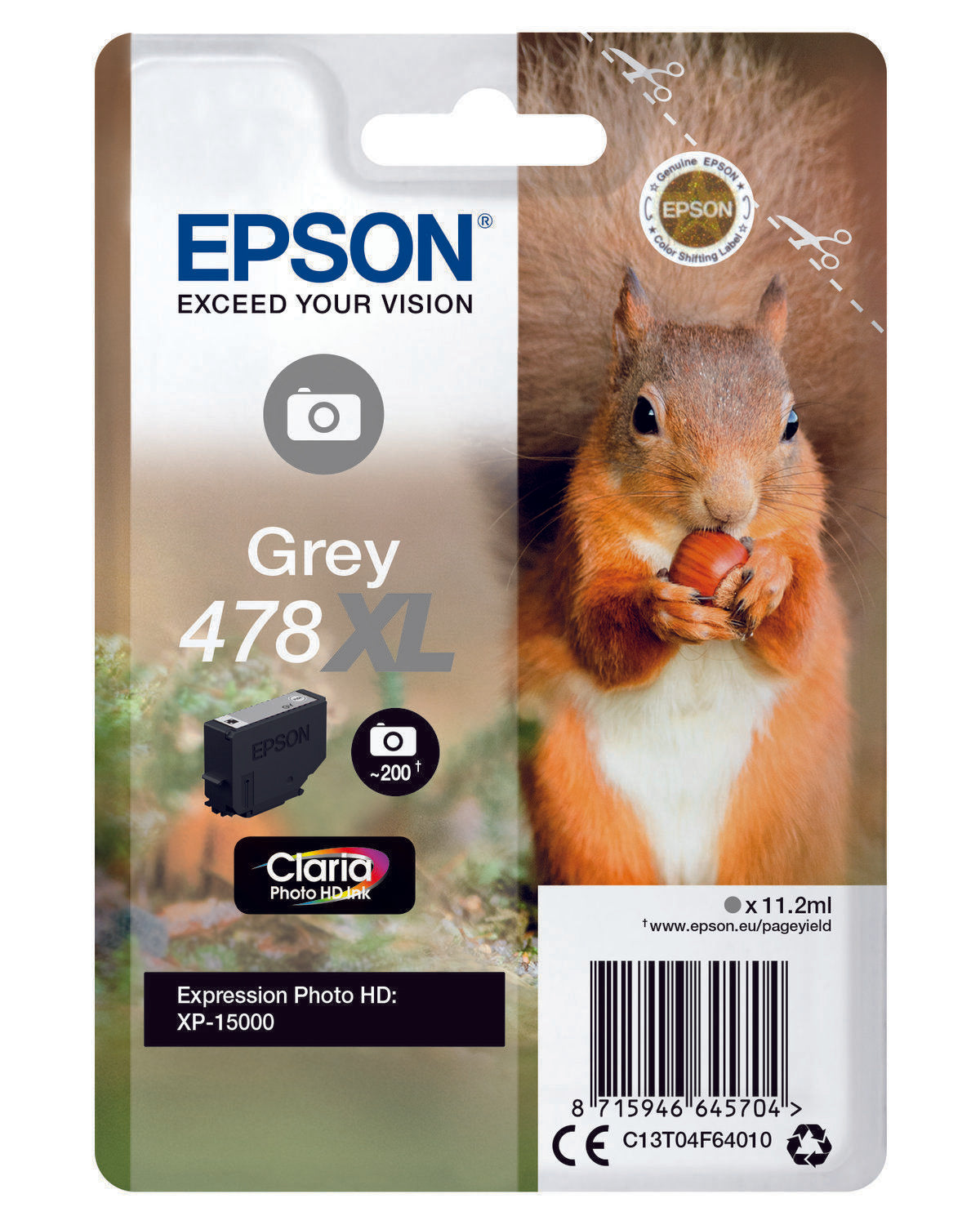 Epson 478XL Squirrel Grey High Yield Ink Cartridge 10ml - C13T04F64010 - ONE CLICK SUPPLIES