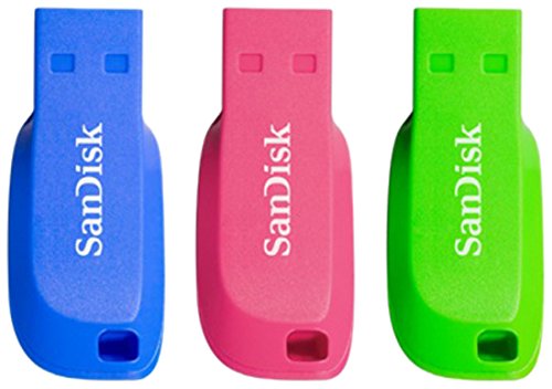 SanDisk Cruzer Blade 32GB USB 3.0 Capless Flash Drives 3 Pack Blue Green and Pink - ONE CLICK SUPPLIES