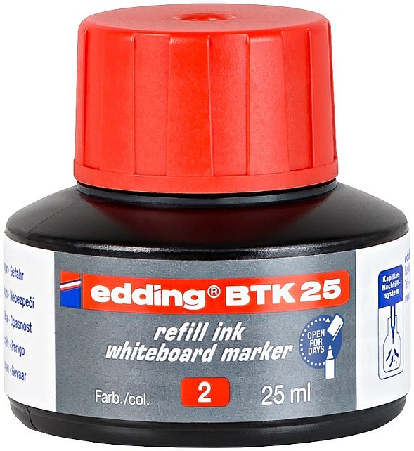 edding BTK 25 Bottled Refill Ink for Whiteboard Markers 25ml Red - 4-BTK25002 - ONE CLICK SUPPLIES