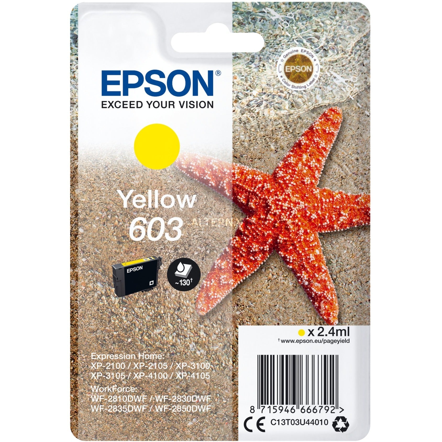 Epson 603 Starfish Yellow Standard Capacity Ink Cartridge 2.4ml - C13T03U44010 - ONE CLICK SUPPLIES