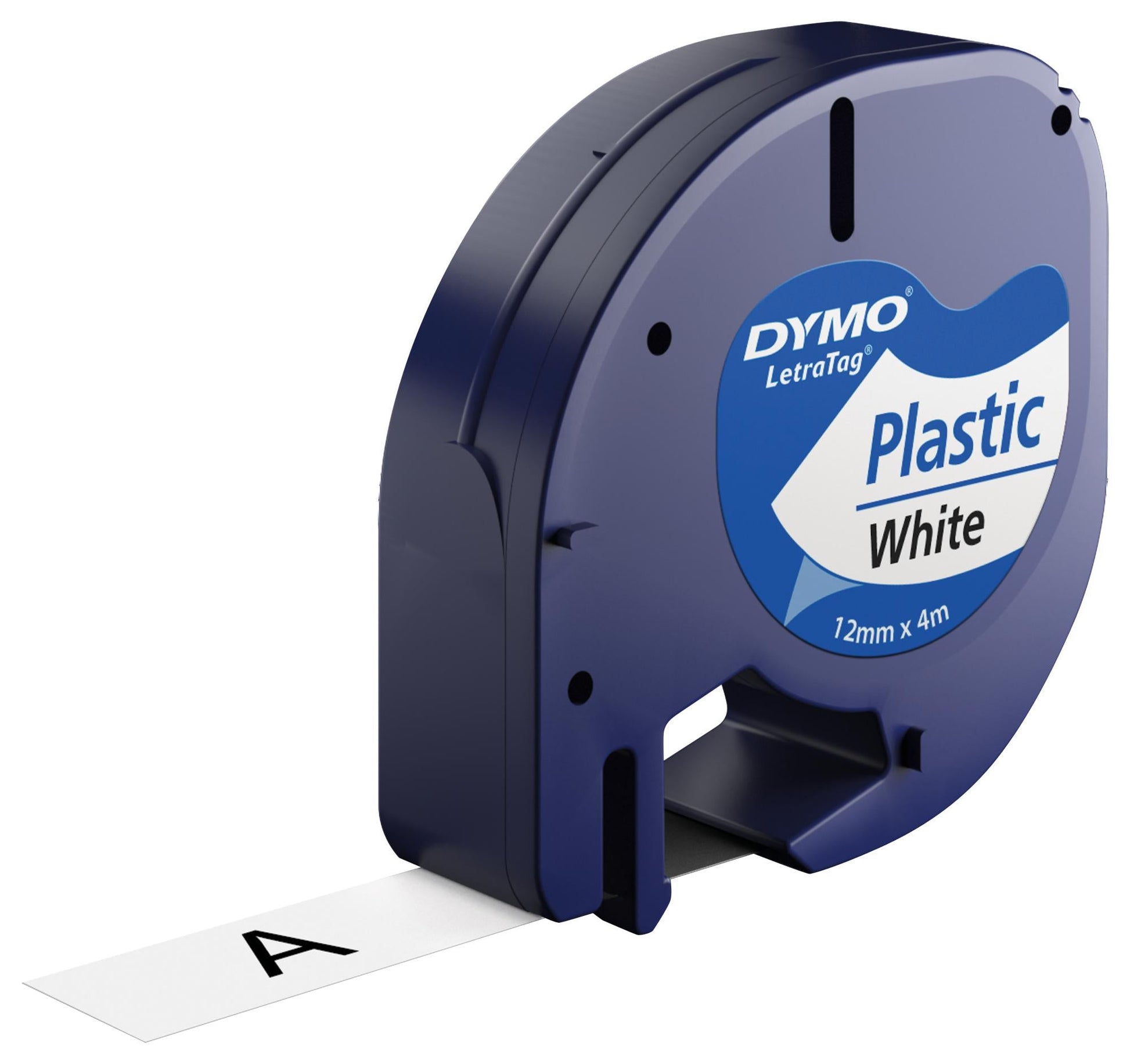 Dymo LetraTag Label Tape Plastic 12mmx4m Black on White - S0721660 - ONE CLICK SUPPLIES