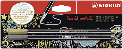 STABILO Pen 68 Metallic Fibre Tip Pen 1.4mm Line Metallic Gold/Silver (Pack 2) - B-53044-10 - ONE CLICK SUPPLIES