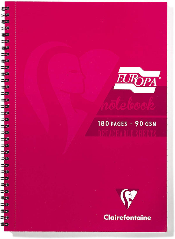 Clairefontaine Europa A5 Wirebound Card Cover Notebook Ruled 180 Pages Red (Pack 5) - 5815Z - ONE CLICK SUPPLIES