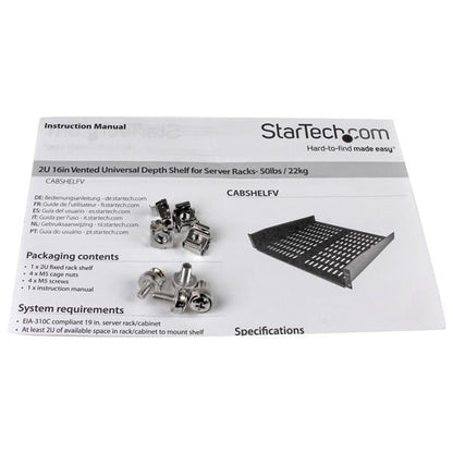 StarTech.com 2U 16in Vented RM Cantilever Shelf 22kg - ONE CLICK SUPPLIES