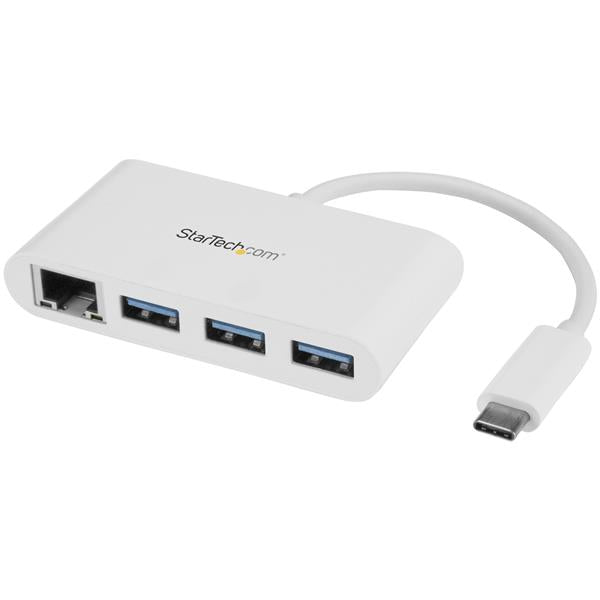 StarTech.com 3 Port USB3 Hub GbE USBC to 3xUSBA White - ONE CLICK SUPPLIES