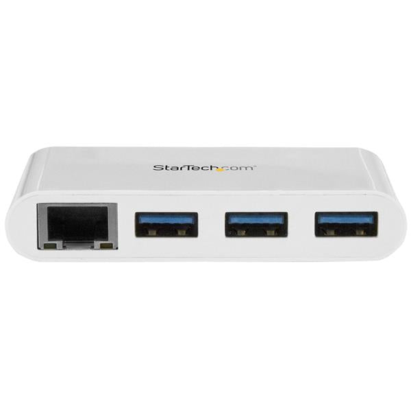 StarTech.com 3 Port USB3 Hub GbE USBC to 3xUSBA White - ONE CLICK SUPPLIES