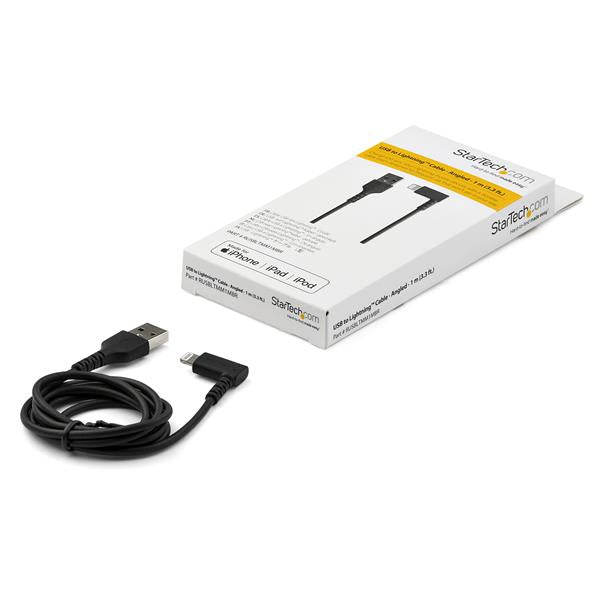 StarTech.com 1m Black Angled Lightning To USB Cable - ONE CLICK SUPPLIES