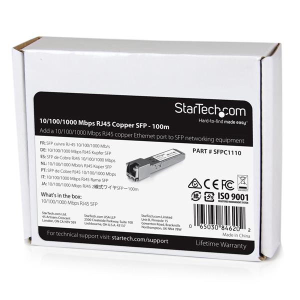 StarTech.com RJ45 GB Copper SFP 1000BaseT MiniGBIC - ONE CLICK SUPPLIES