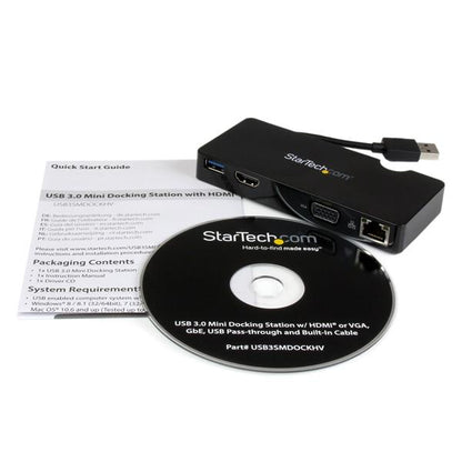 StarTech.com USB3 Laptop Mini Dock Station HDMI VGA - ONE CLICK SUPPLIES