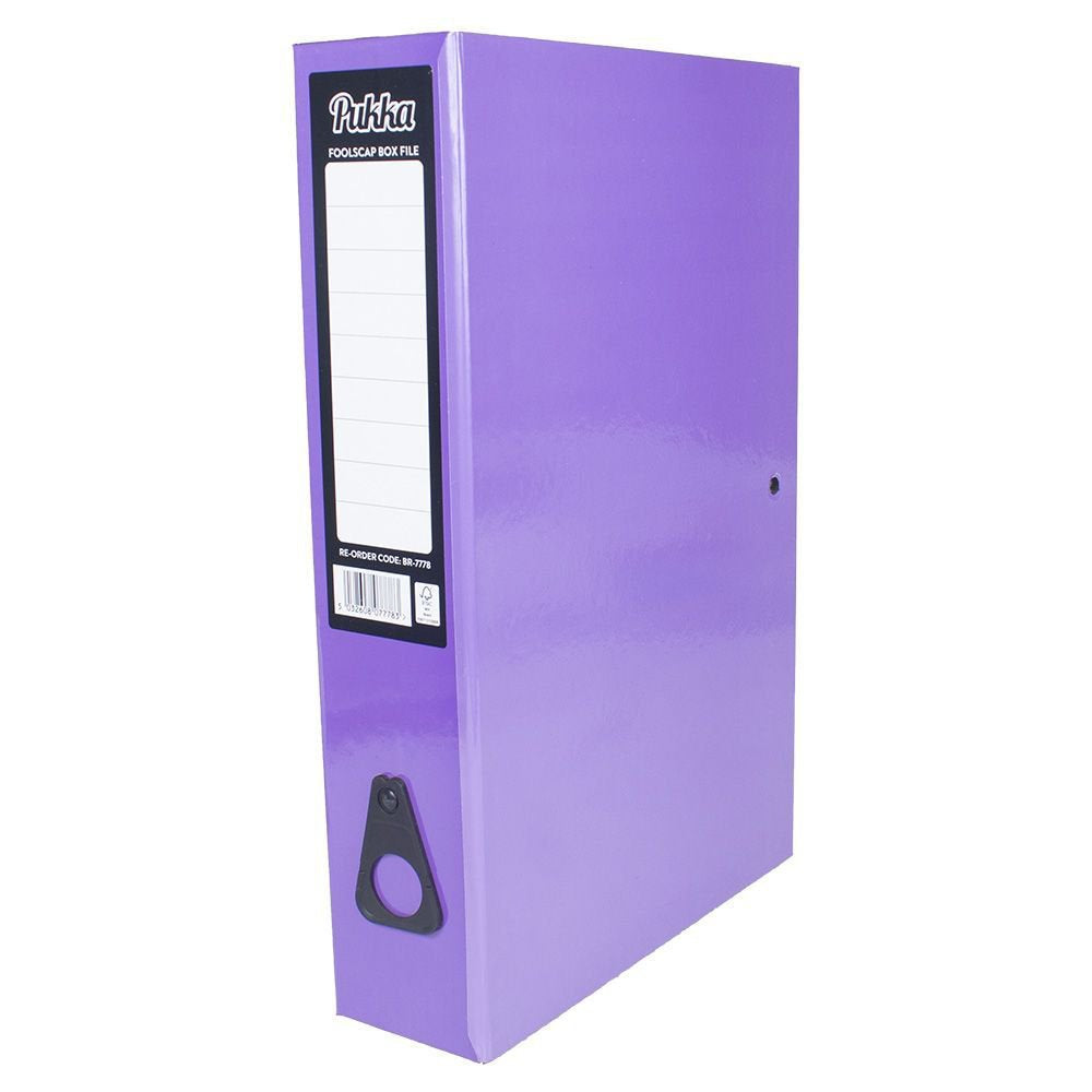 Pukka Brights Box File Foolscap Gloss Laminated Paper Board 75mm Spine Purple (Pack 10) BR-7778 - ONE CLICK SUPPLIES