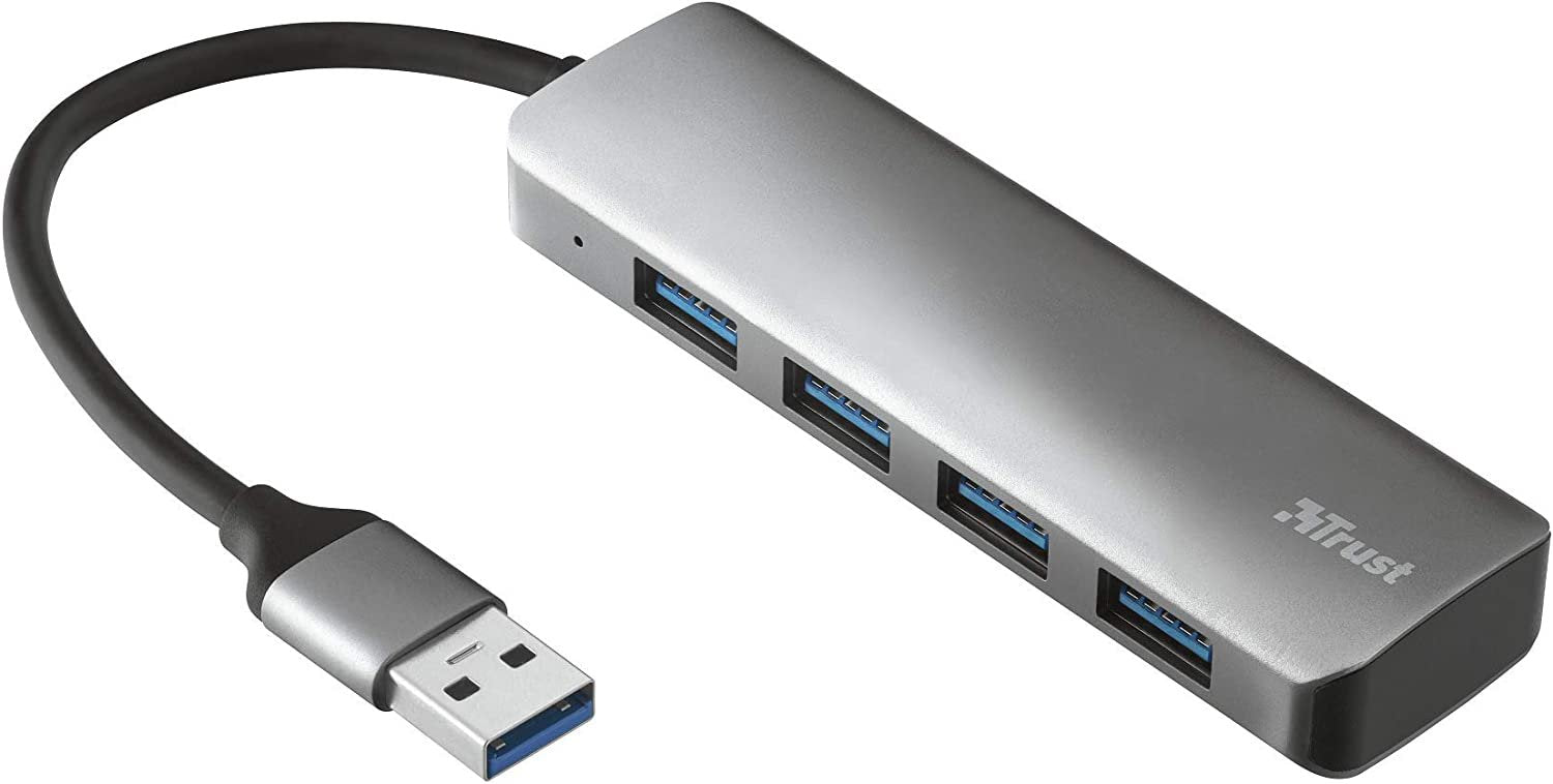 Trust Halyx Aluminium 4 Port USB 3.2 Hub Grey - ONE CLICK SUPPLIES