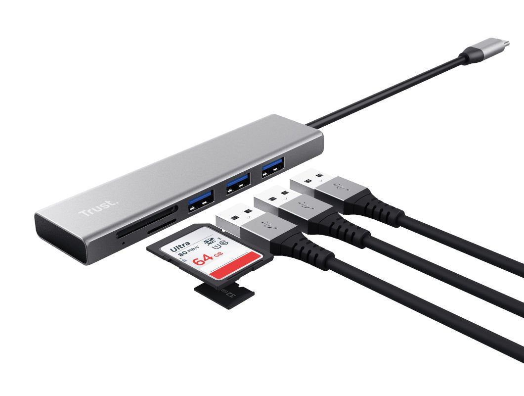 Trust Halyx Fast USB C Hub and Card Reader 104 Mbits Data Transfer Rate - ONE CLICK SUPPLIES