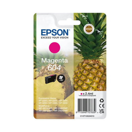 Epson Pineapple 604 Magenta Standard Capacity Ink Cartridge 2.4ml - C13T10G34010 - ONE CLICK SUPPLIES