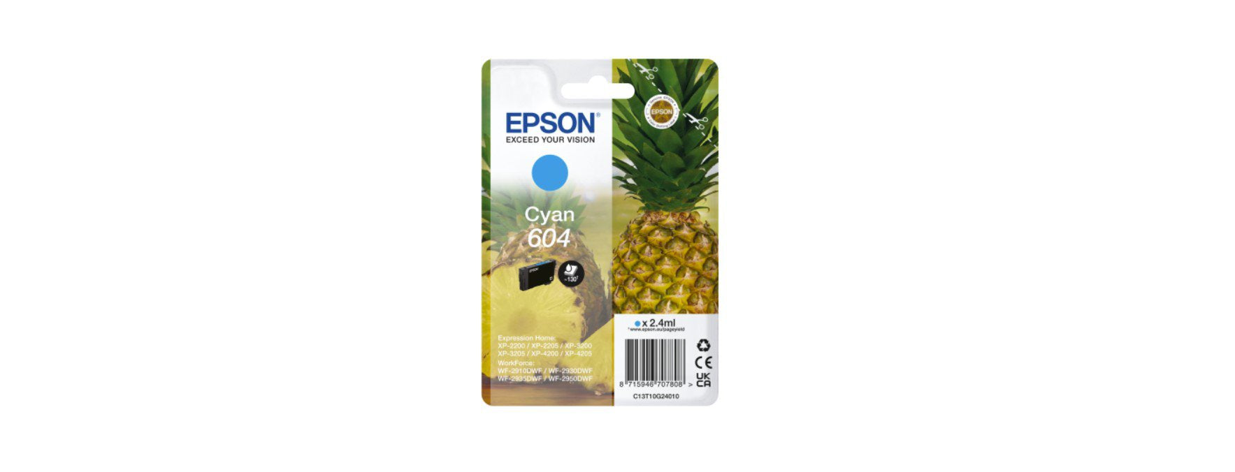 Epson Pineapple 604 Cyan Standard Capacity Ink Cartridge 2.4ml - C13T10G24010 - ONE CLICK SUPPLIES