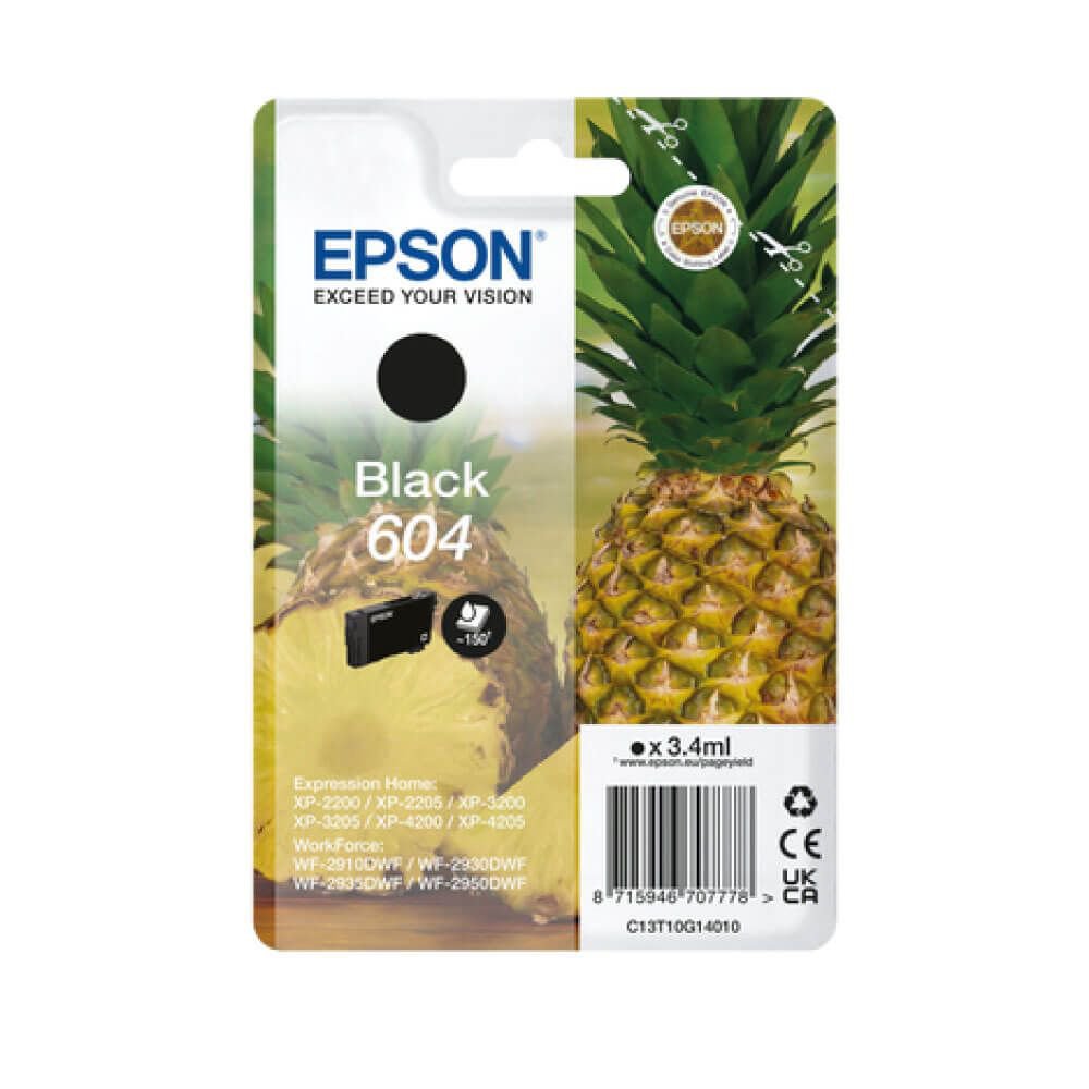 Epson Pineapple 604 Black Standard Capacity Ink Cartridge 3.4ml - C13T10G14010 - ONE CLICK SUPPLIES