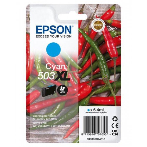 Epson Chillies 503 Cyan High Capacity Ink Cartridge 6.4ml - C13T09R24010 - ONE CLICK SUPPLIES