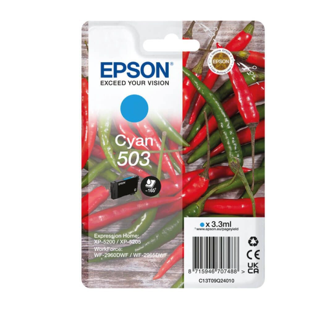 Epson Chillies 503 Cyan Standard Capacity Ink Cartridge 3.3 - C13T09Q24010 - ONE CLICK SUPPLIES