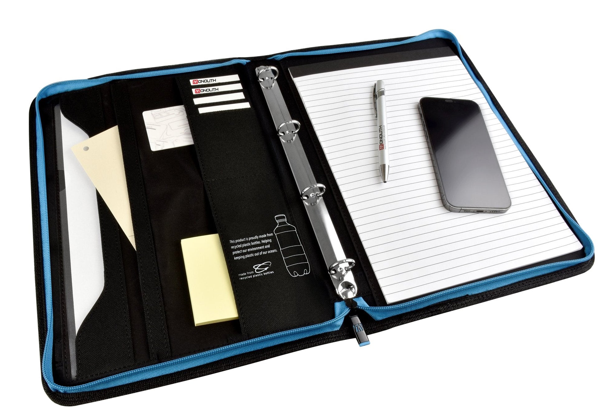 Monolith Blueline Zipped with Ringbinder Meeting and Conference Folder A4 Black 3352 - ONE CLICK SUPPLIES