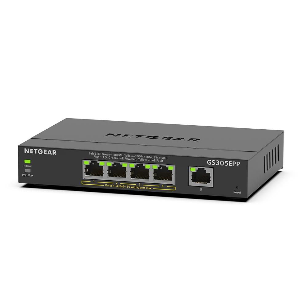 Netgear GS305EPP 5 Port Managed L3 Gigabit Power Over Ethernet Network Switch - ONE CLICK SUPPLIES