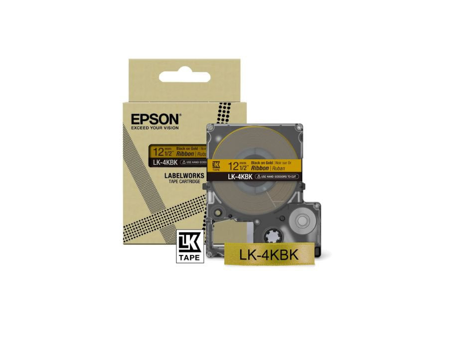 Epson LK-4KBK Black on Gold Satin Ribbon Label Cartridge 12mm x 5m - C53S654001 - ONE CLICK SUPPLIES