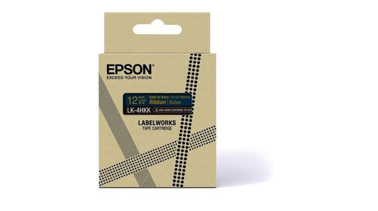 Epson LK-4HKK Gold on Navy Tape Satin Ribbon Label Cartridge 12mm x5m - C53S654002 - ONE CLICK SUPPLIES