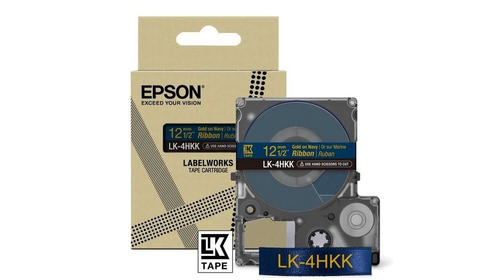 Epson LK-4HKK Gold on Navy Tape Satin Ribbon Label Cartridge 12mm x5m - C53S654002 - ONE CLICK SUPPLIES