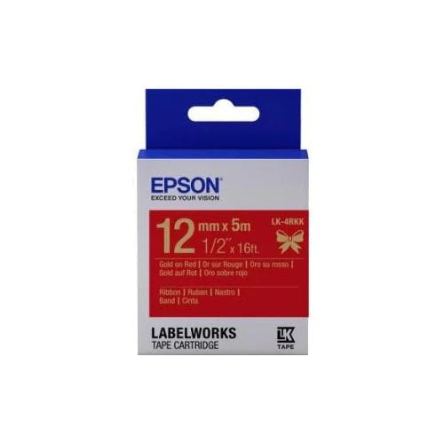 Epson LK-4RKK Gold on Red Satin Ribbon Label Cartridge 12mm x 5m - C53S654033 - ONE CLICK SUPPLIES