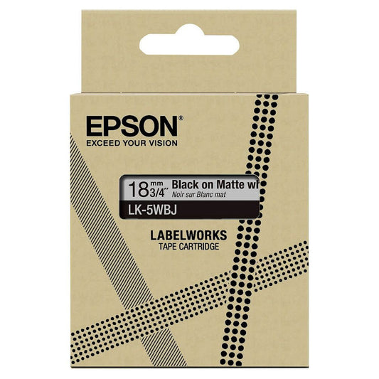 Epson LK-5WBJ Black on Matte White Tape Cartridge 18mm - C53S672063 - ONE CLICK SUPPLIES