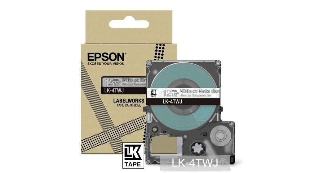 Epson LK-4TWJ White on Matte Clear Tape Cartridge 12mm - C53S672068 - ONE CLICK SUPPLIES