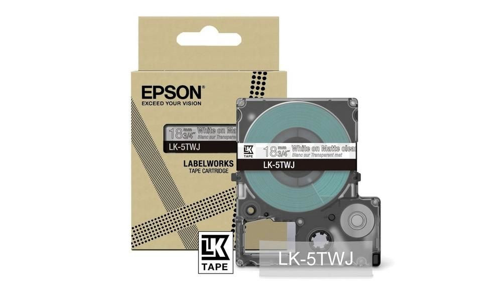 Epson LK-5TWJ White on Matte Clear Tape Cartridge 18mm - C53S672069 - ONE CLICK SUPPLIES