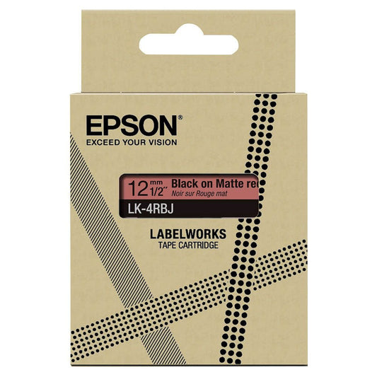 Epson LK-4RBJ Black on Matte Red Tape Cartridge 12mm - C53S672071 - ONE CLICK SUPPLIES