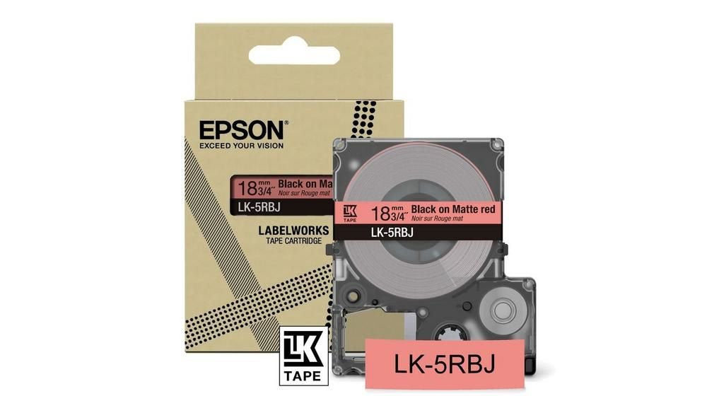 Epson LK-5RBJ Black on Matte Red Tape Cartridge 18mm - C53S672072 - ONE CLICK SUPPLIES