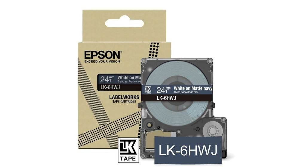 Epson LK-6HWJ White on Matte Navy Tape Cartridge 24mm - C53S672086 - ONE CLICK SUPPLIES