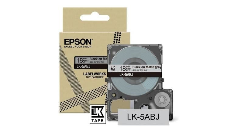 Epson LK-5ABJ Black on Matte Light Gray Tape Cartridge 18mm - C53S672087 - ONE CLICK SUPPLIES