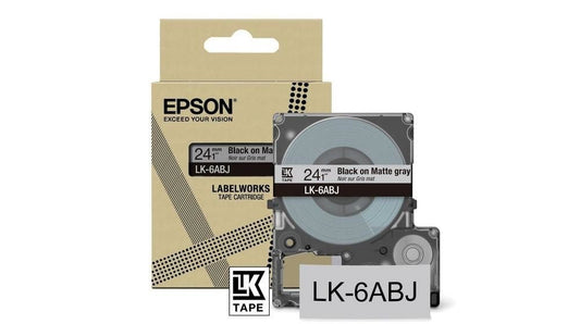 Epson LK-6ABJ Black on Matte Light Gray Tape Cartridge 24mm - C53S672088 - ONE CLICK SUPPLIES